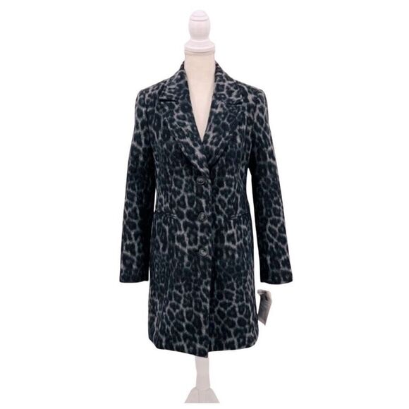 NWT Banana Republic Coat Wool Cotton Grey Animal Print Size S - Picture 2 of 9